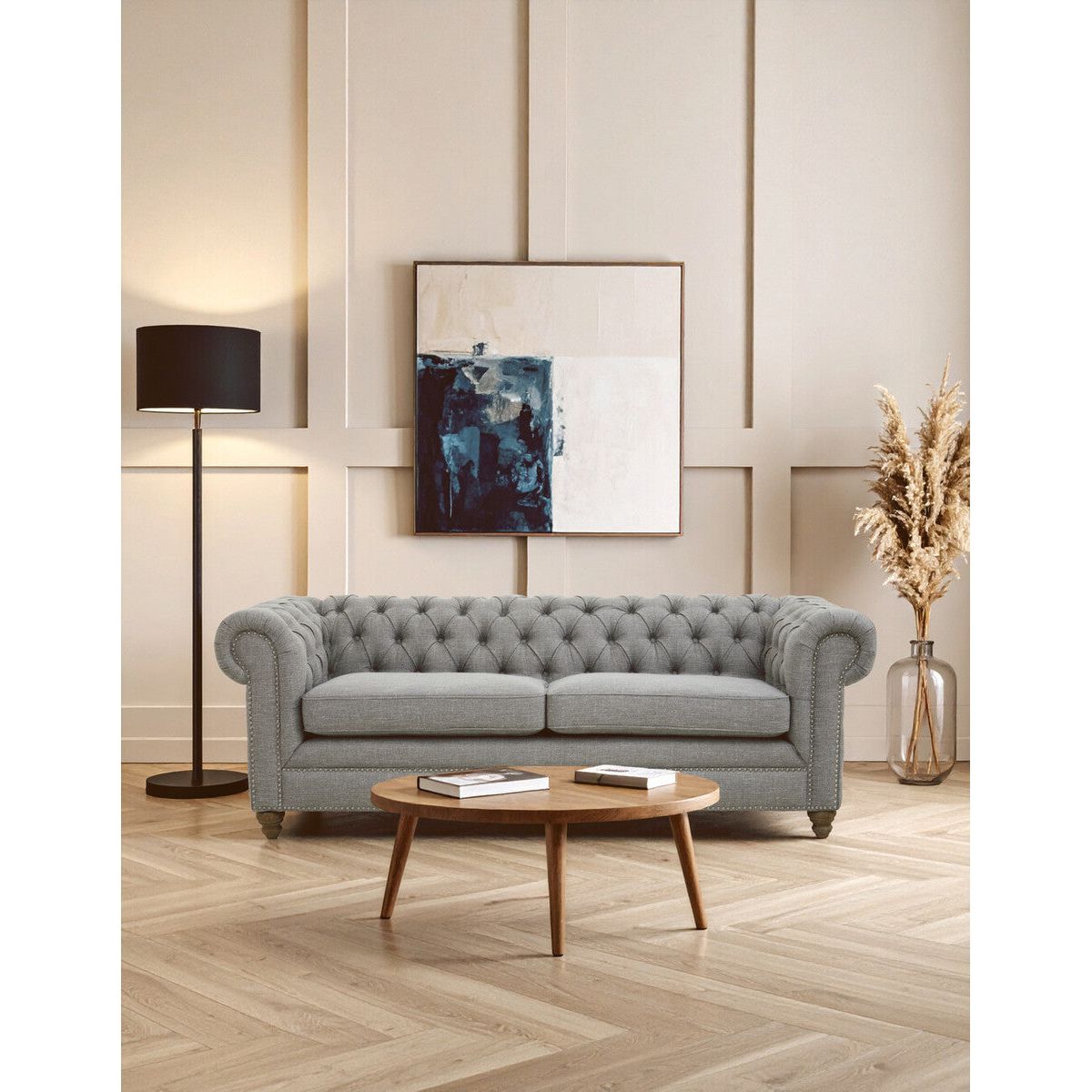 Stella Three Seat Grey Linen Sofa