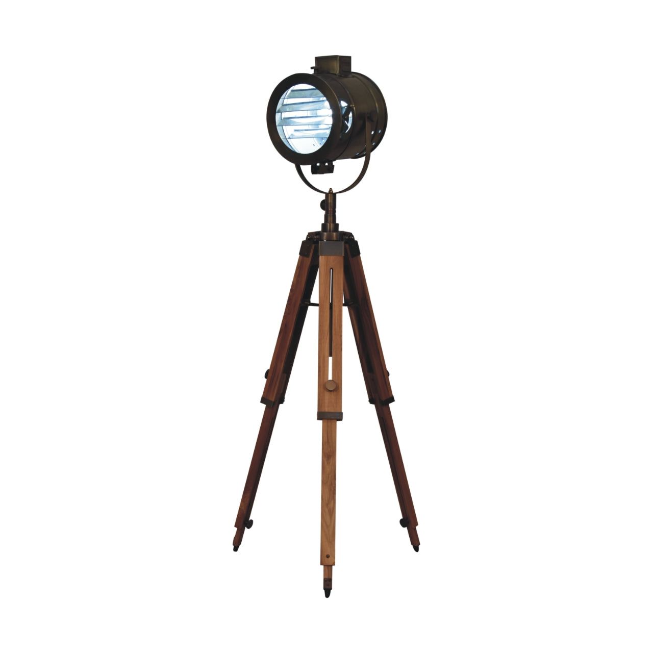 Brass Antique Tripod Fold Spotlight Floor Lamp - Living with Luxury