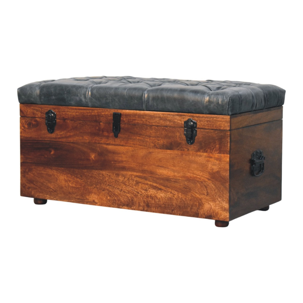 Black Buffalo hide leather Storage Trunk - Living with Luxury