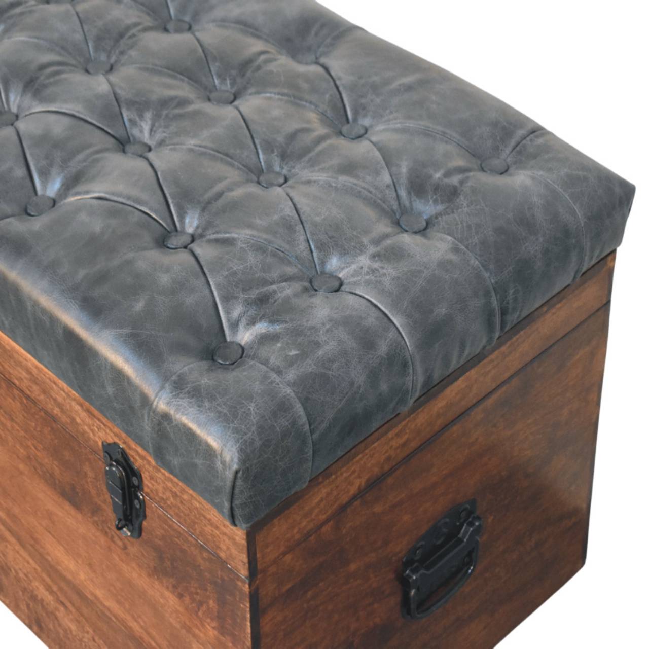 Black Buffalo hide leather Storage Trunk - Living with Luxury