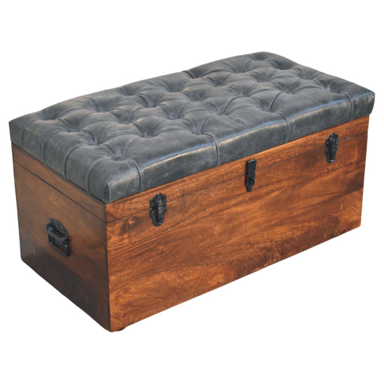 Black Buffalo hide leather Storage Trunk - Living with Luxury
