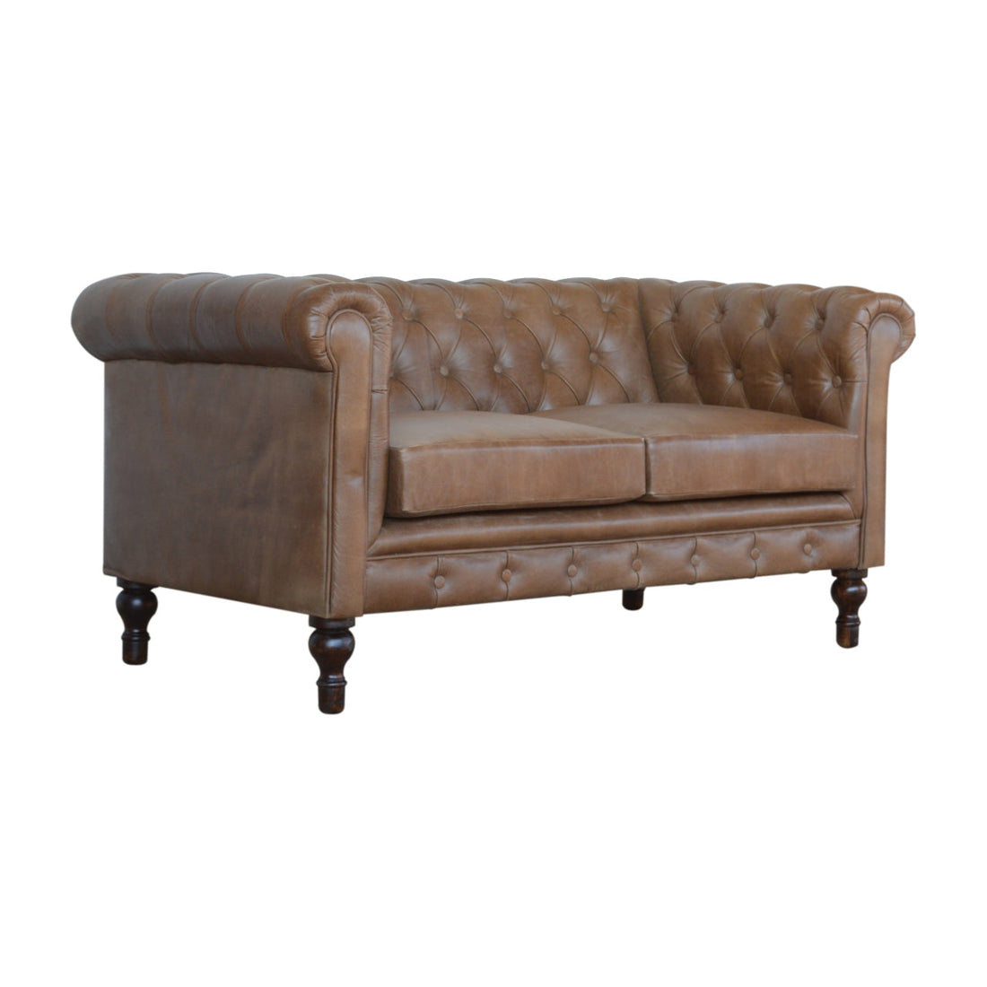 Buffalo leather Chesterfield sofa with deep-buttoned back and rolled arms