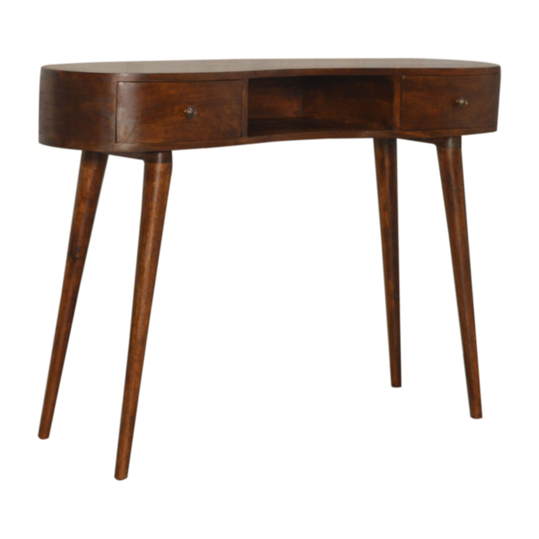 Chestnut Wave writing desk in solid mango wood — an intentional home workspace