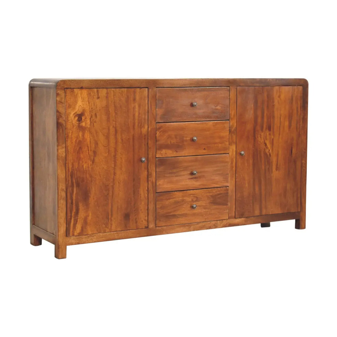 Solid wood Aspen sideboard styled against a neutral wall