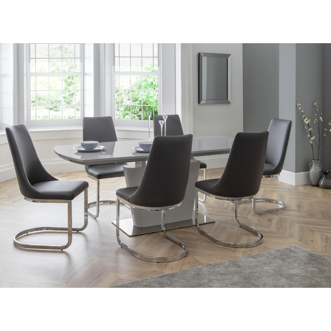 Como High Gloss Extending Table - Grey - Living with Luxury