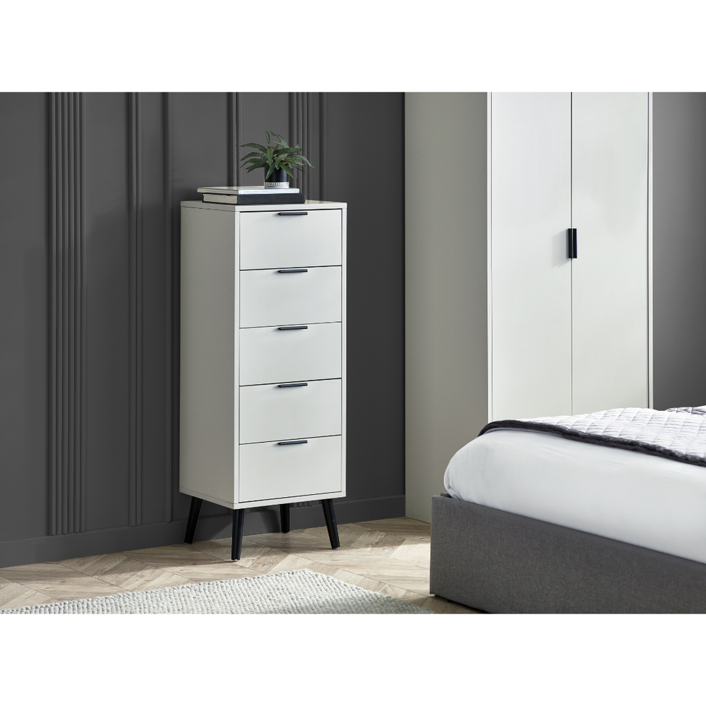 Alba 5 Drawer Narrow Chest - Silk Grey