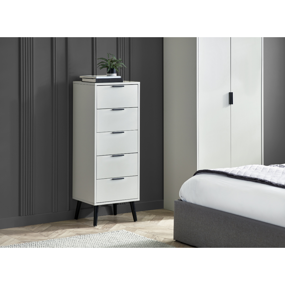Alba 5 Drawer Narrow Chest - Silk Grey - Living with Luxury