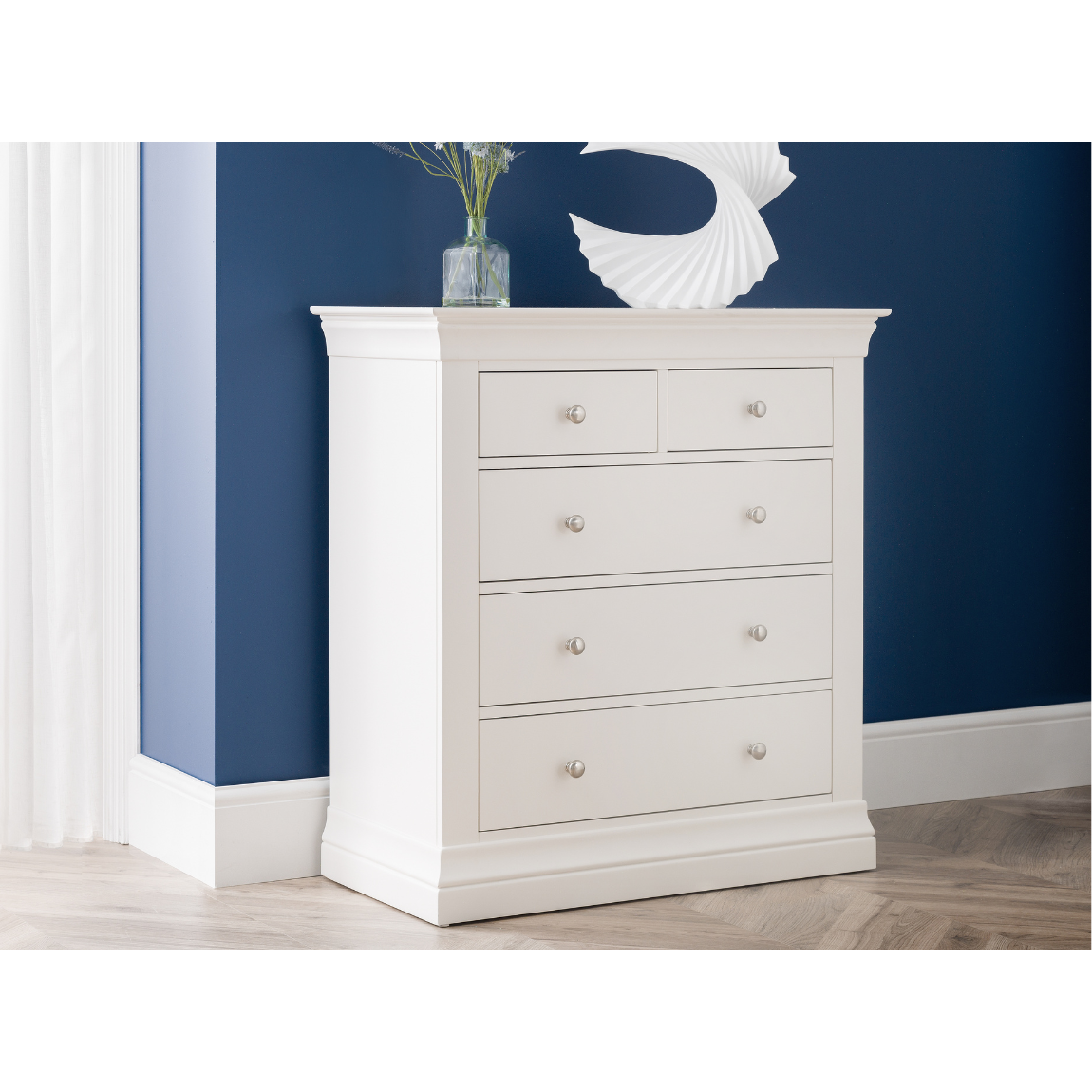 Clermont 3+2 Drawer Chest - Surf White - Living with Luxury
