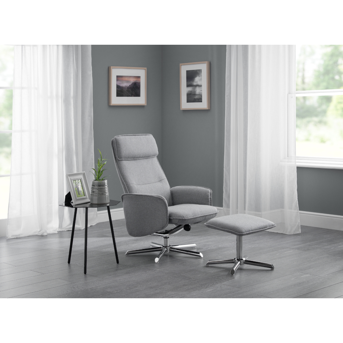 Aria Recliner Chair With Stool - Grey Linen - Living with Luxury