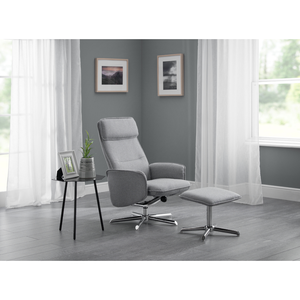 Aria Recliner Chair With Stool - Grey Linen
