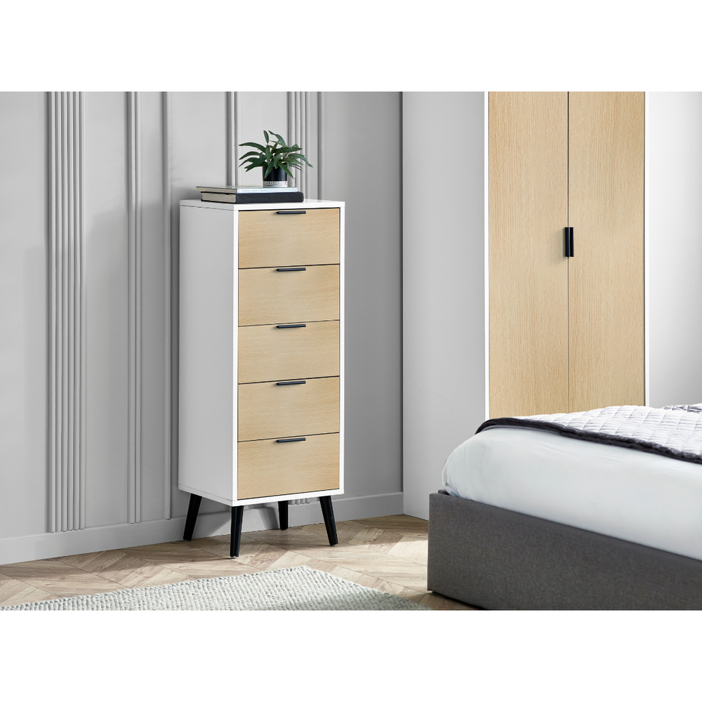 Alba 5 Drawer Narrow Chest - White/Oak