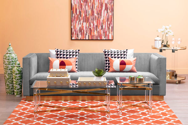 Opal Grey Velvet 3 Seater Sofa – angle view