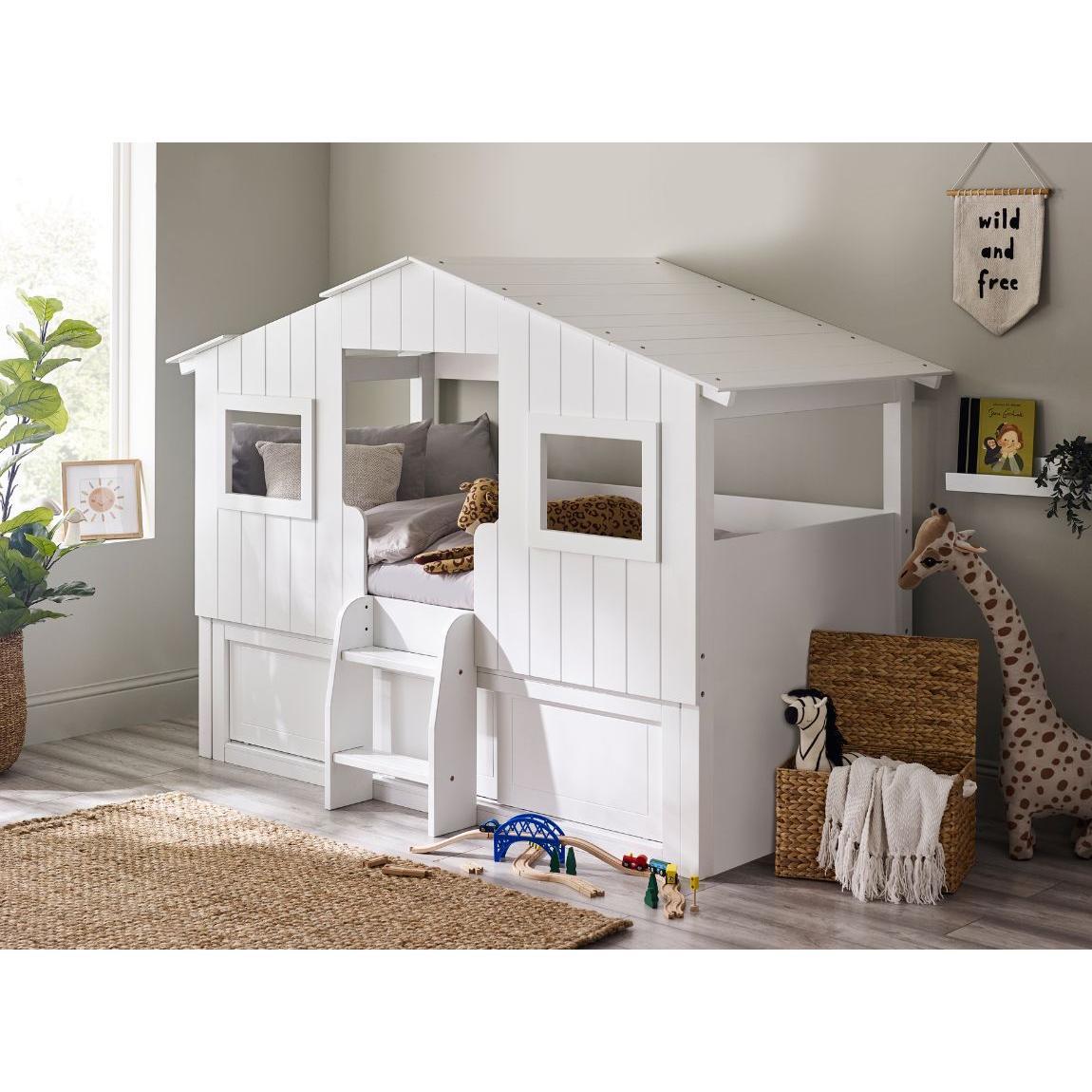 Acorn Treehouse Midsleeper & Storage Unit - White - Living with Luxury