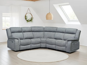 Linden Electric Recliner Corner Sofa Grey – Fabric Living Room Corner Sofa