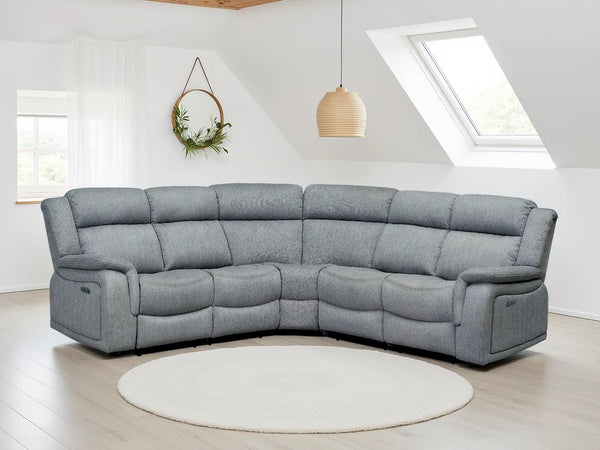 Linden Electric Recliner Corner Sofa Grey – Fabric Living Room Corner Sofa