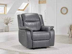 Galaxy Tech Grey Electric Recliner Armchair – Leather Living Room Chair