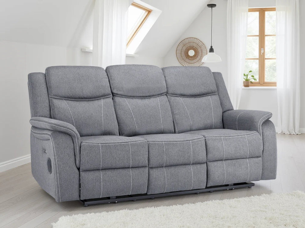 Galaxy Tech Grey 3 Seater Electric Recliner Sofa – Comfortable Fabric Living Room Seating