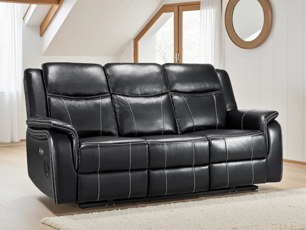 Galaxy Tech Black 3 Seater Electric Recliner Sofa – Premium Leather Living Room Seating