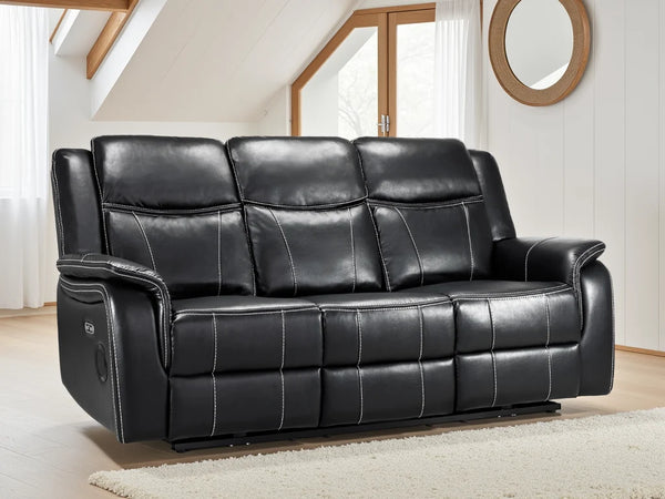 Galaxy Tech Black 3 Seater Electric Recliner Sofa – Leather Living Room Sofa