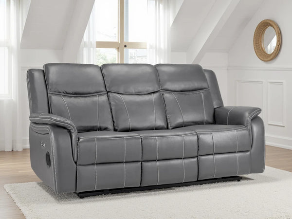 Galaxy Tech Grey 3 Seater Electric Recliner Sofa – Leather Living Room Sofa