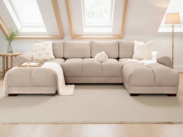 Azzuro Mocha U-Shaped Corner Sofa – Stylish Fabric Living Room Sofa