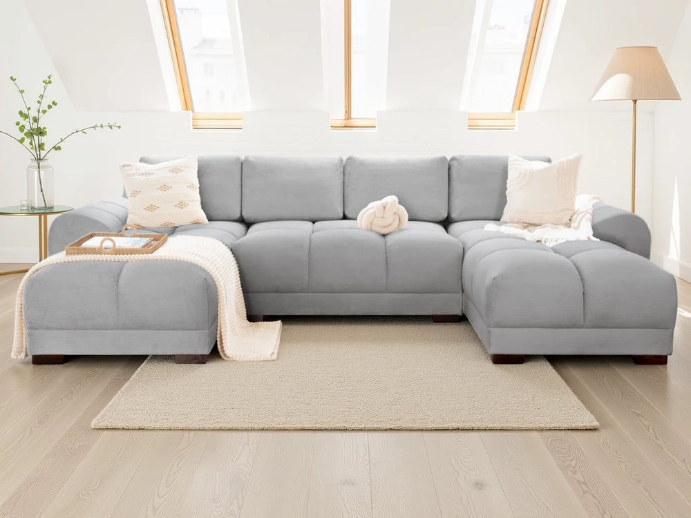 Azzuro Grey U-Shaped Corner Sofa – Upholstered Living Room Sofa