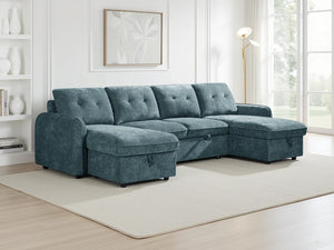 Moscow U Shape Corner Sofabed – Dark Teal, Sage Green, Beige & Grey Sofa