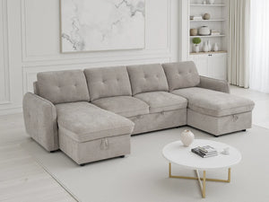 Moscow U Shape Corner Sofabed – Dark Teal, Sage Green, Beige & Grey Sofa