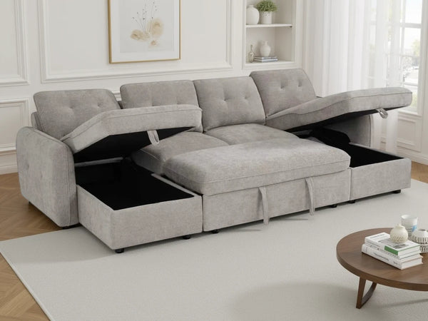 Moscow U Shape Corner Sofabed – Dark Teal, Sage Green, Beige & Grey Sofa