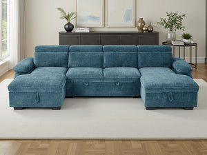 Hudson U-Shaped Corner Sofabed – Beige, Green, Grey & Blue Living Room Sofa