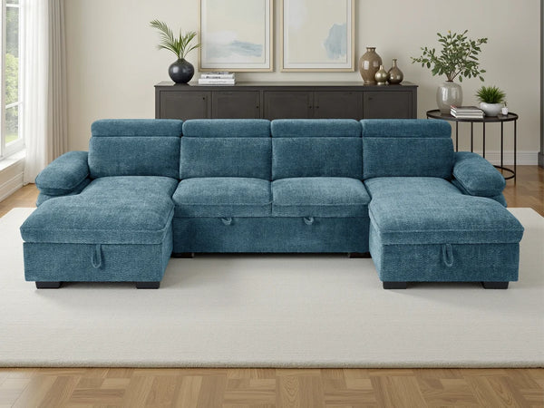 Hudson U-Shaped Corner Sofabed – Beige, Green, Grey & Blue Living Room Sofa