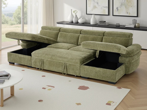 Hudson U-Shaped Corner Sofabed – Beige, Green, Grey & Blue Living Room Sofa