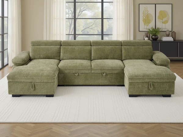 Hudson U-Shaped Corner Sofabed – Beige, Green, Grey & Blue Living Room Sofa