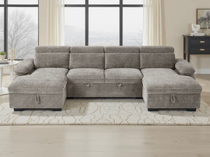 Hudson U-Shaped Corner Sofabed – Beige, Green, Grey & Blue Living Room Sofa