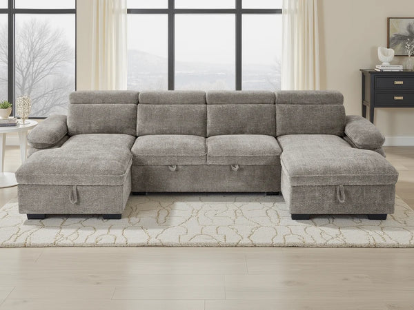 Hudson U-Shaped Corner Sofabed – Beige, Green, Grey & Blue Living Room Sofa