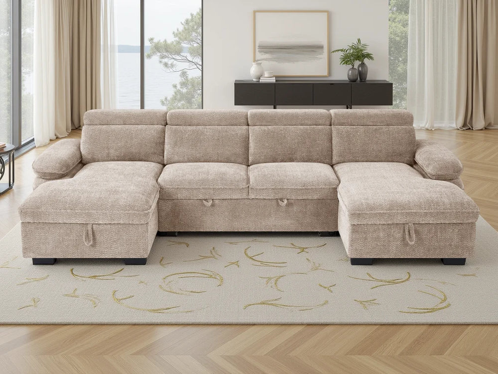 Hudson U-Shaped Corner Sofabed – Beige, Green, Grey & Blue Living Room Sofa