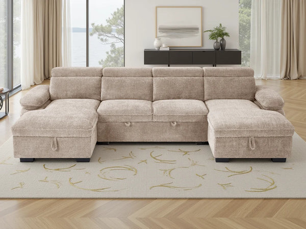 Hudson U-Shaped Corner Sofabed – Beige, Green, Grey & Blue Living Room Sofa