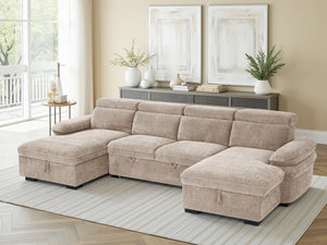 Hudson U-Shaped Corner Sofabed – Beige, Green, Grey & Blue Living Room Sofa