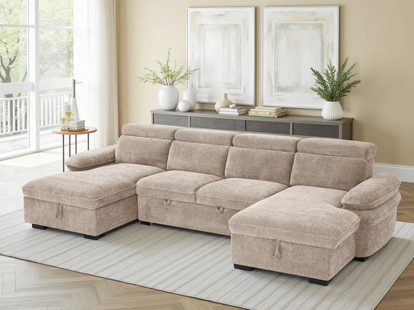 Hudson U-Shaped Corner Sofabed – Beige, Green, Grey & Blue Living Room Sofa