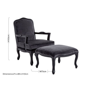 Rococo Grey Velvet Chair And Footstool