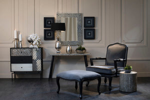 Rococo Grey Velvet Chair and Footstool Set – detail