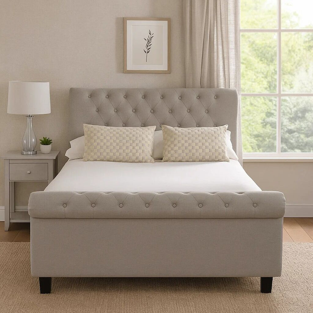 Orlando Light Grey Fabric Ottoman Sleigh Double Bed