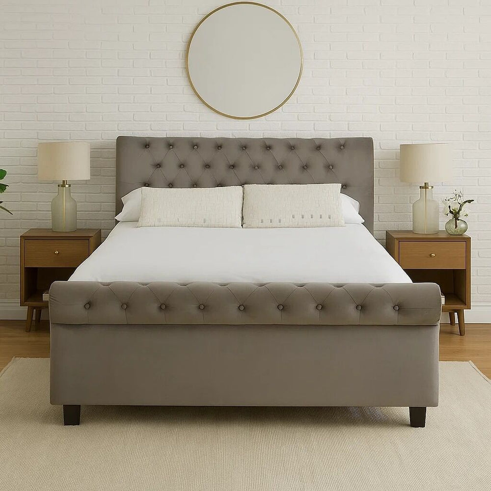 Orlando Grey Brushed Velvet Ottoman King Bed
