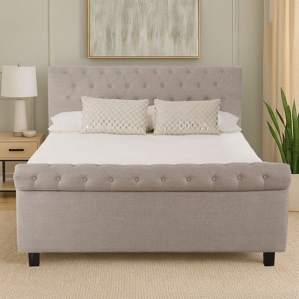 Orlando Light Grey Fabric Ottoman Sleigh King Bed