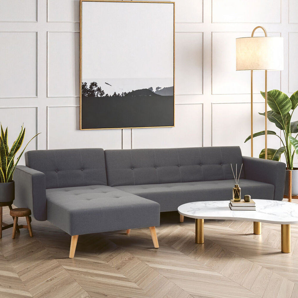 Hansa Hagen Grey Linen Corner Sofa Bed