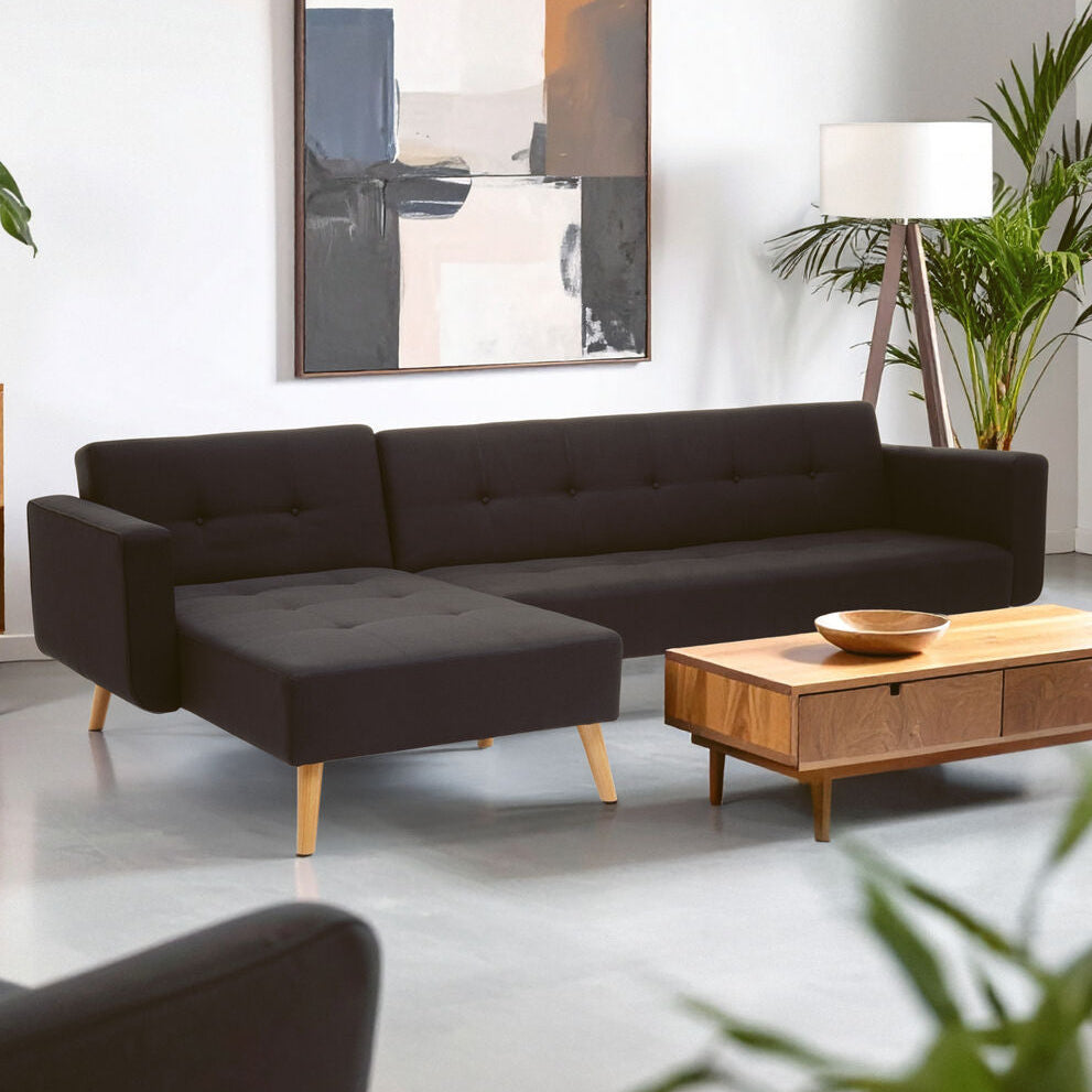 Hansa Hagen Black Linen Corner Sofa Bed