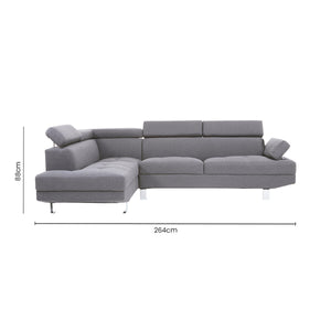 Hanover Grey Linen Corner Sofa with Adjustable Headrests – dimensions 4