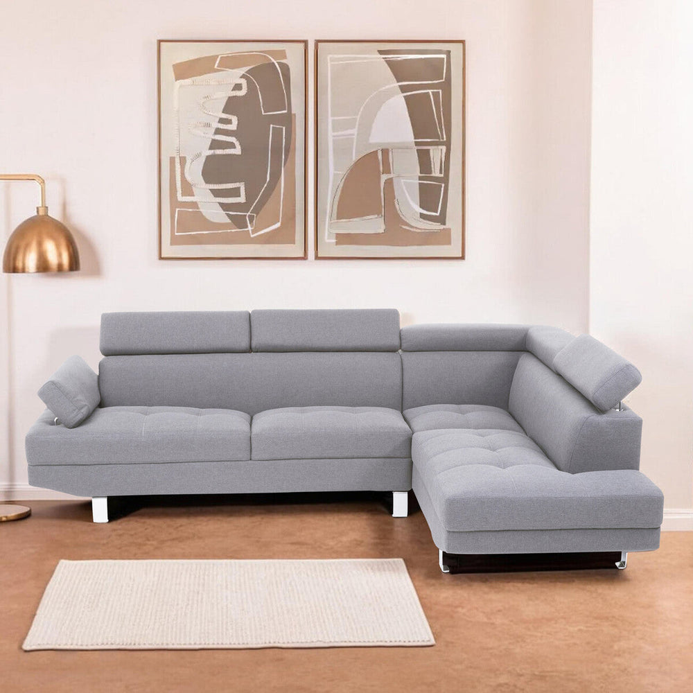 Hanover Grey Linen Corner Sofa with Adjustable Headrests