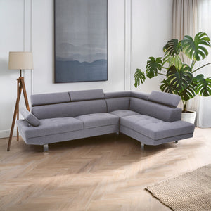 Hanover Grey Linen Corner Sofa with Adjustable Headrests – side view 3