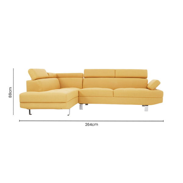 Hanover Ochre Linen Corner Sofa with Adjustable Headrests – in room setting 3